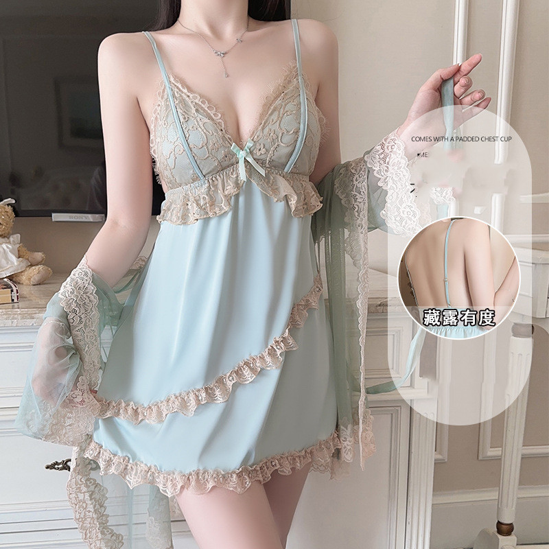 Robe Silk Women - Sexy Lace Twinset Robe Set Nightgown