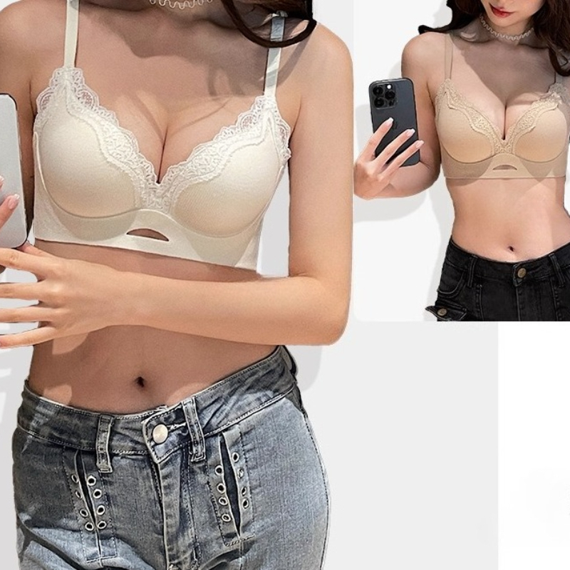 Bralette Wireless Soft - Elegant Matte Lace Bralette AB Cup,