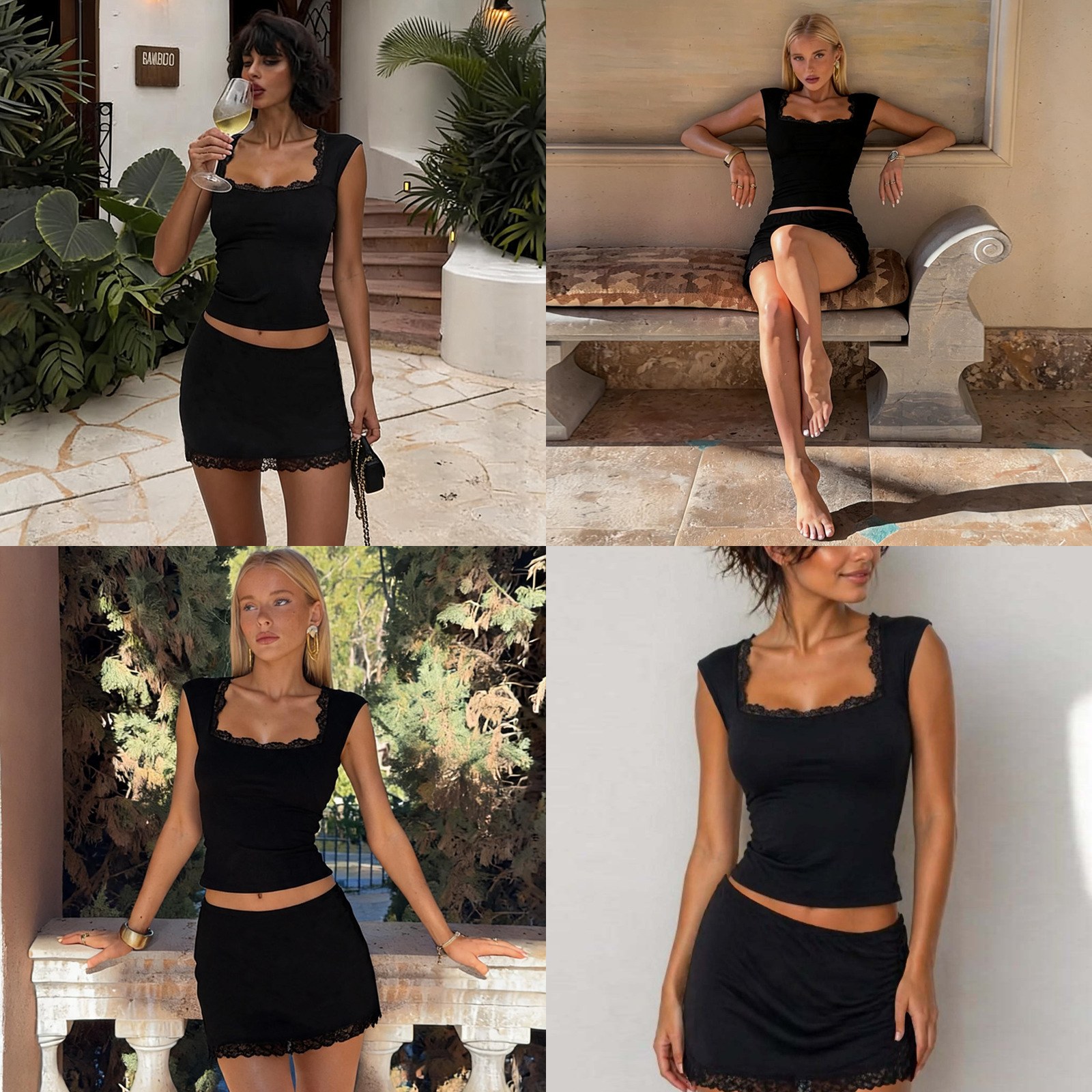 Cami Top Lace - Fashion Sexy Matching Set Lace Square