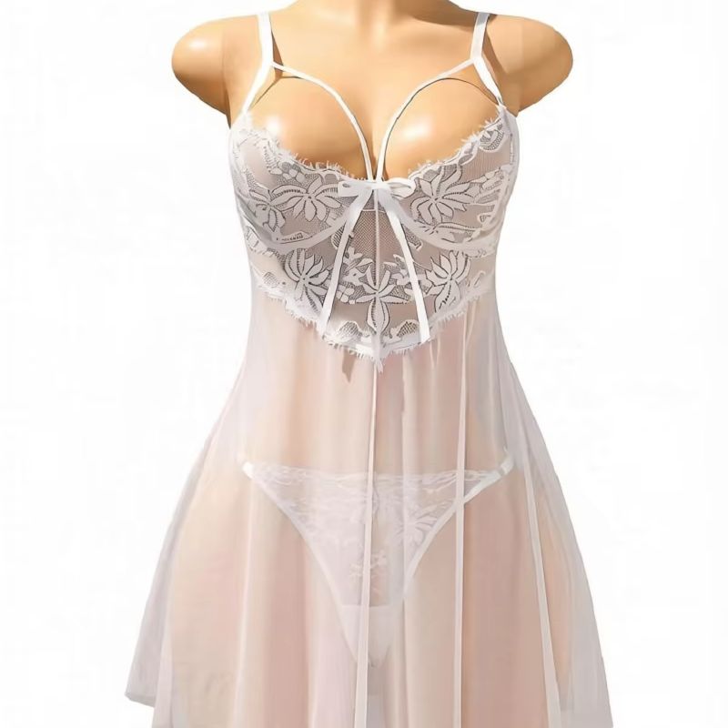Babydoll Chemise Night - Women White Lace Babydoll Lingerie Dress