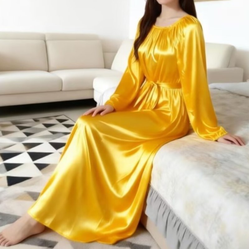 Robe Silk Women - Glossy Ice Silk Night Robe With