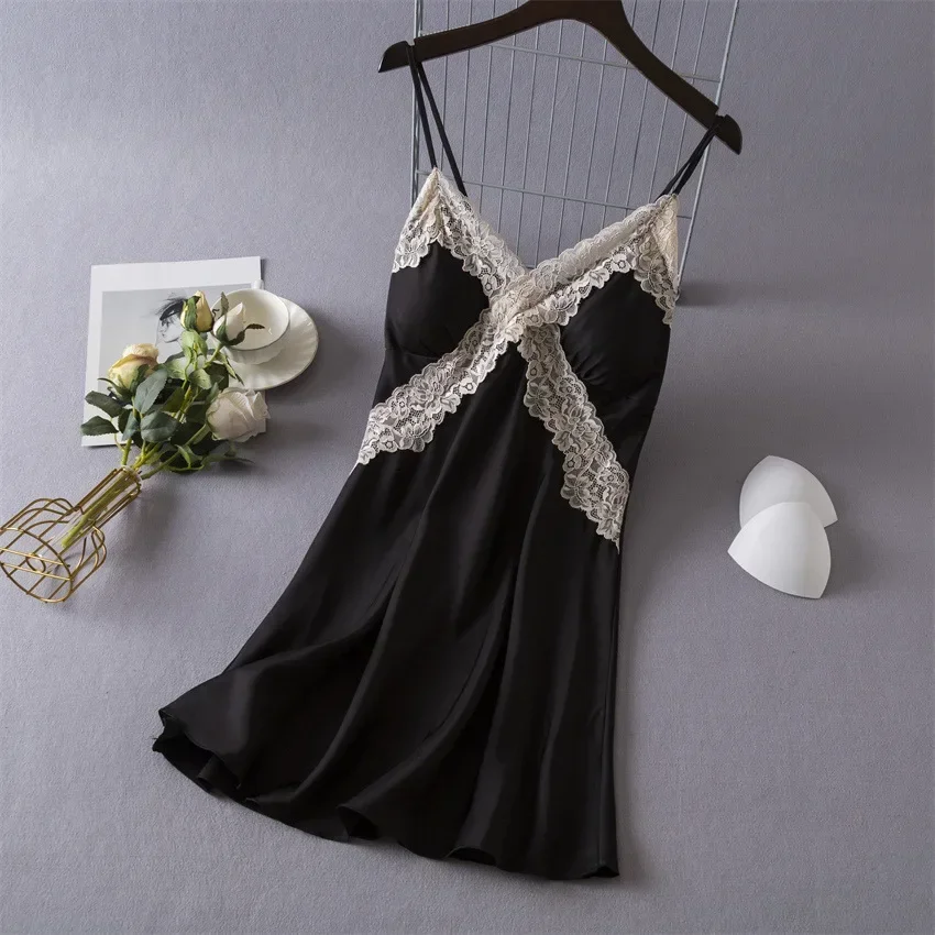Babydoll Chemise Night - Women's Sexy Lingerie Satin Nightgown Silk