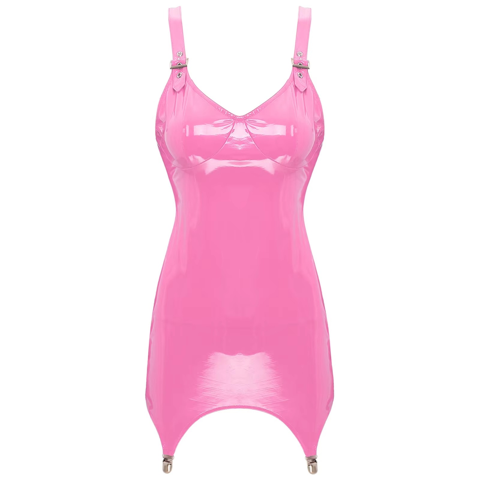 Babydoll Chemise Night - Womens Shiny Metallic PVC Leather V-Neck