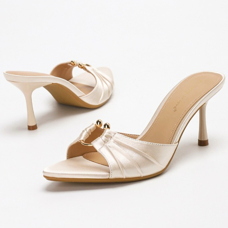 Slip Dress Satin - Pleated Metal Ring Satin Elegant Thin