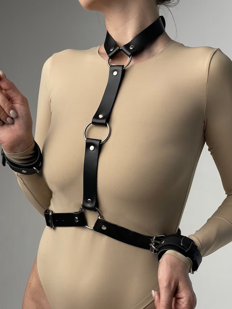 Garter Belt Set - Women's Sexy Leather Harness Belt with
