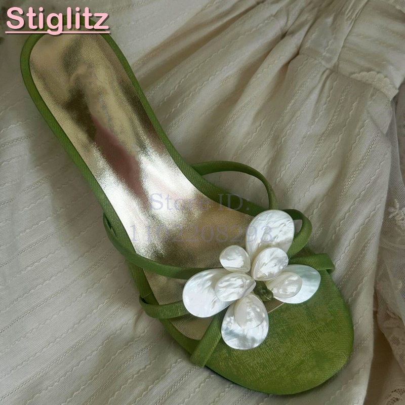 Slip Dress Satin - White Flower High Heels Slippers Satin