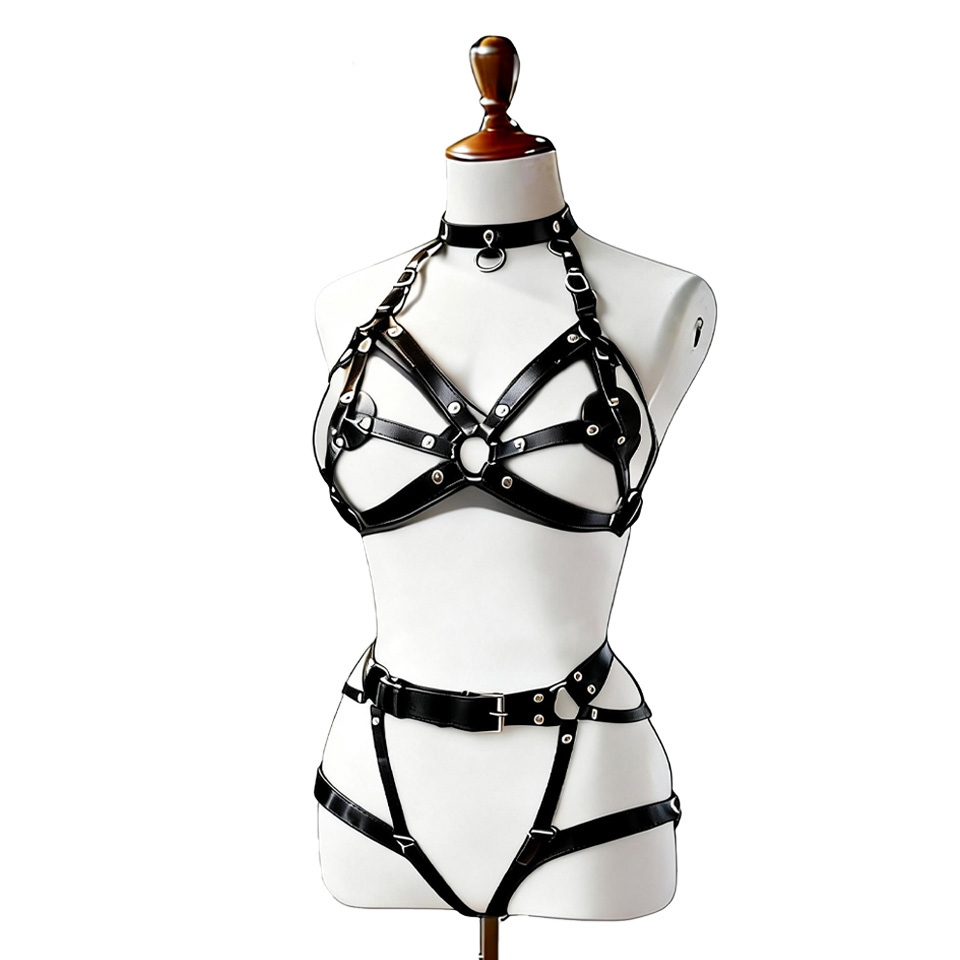 Garter Belt Set - Women Sexy Leather Lingerie Body Harness