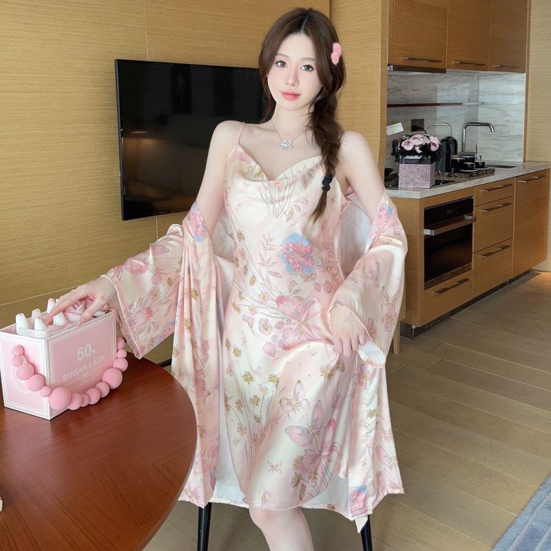 High Grade Printed Sweet Wind  - Robe Silk Women 评论和价格