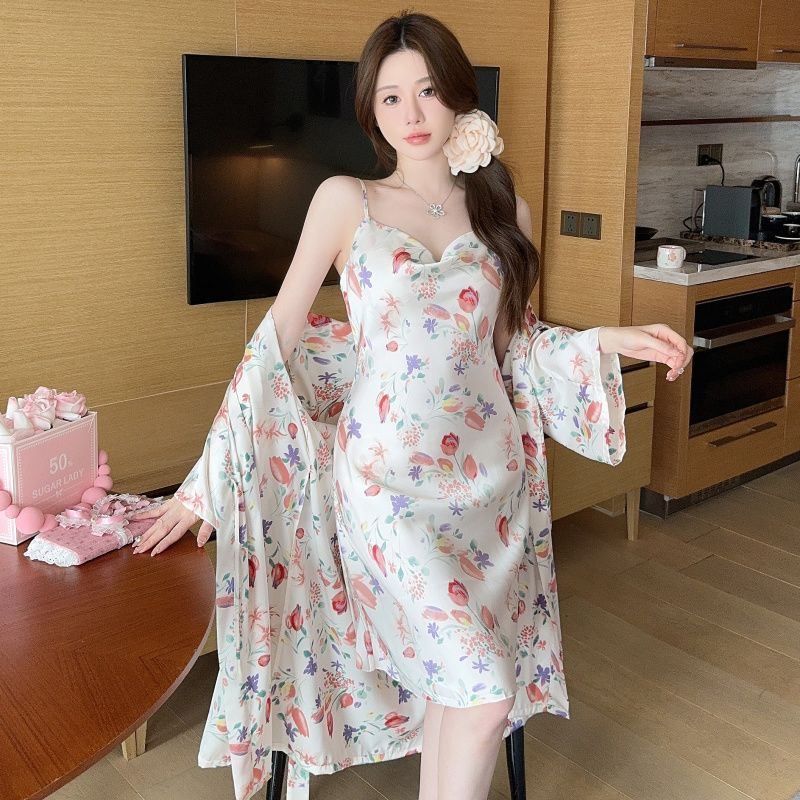 High Grade Printed Sweet Wind  - Robe Silk Women 评论和价格