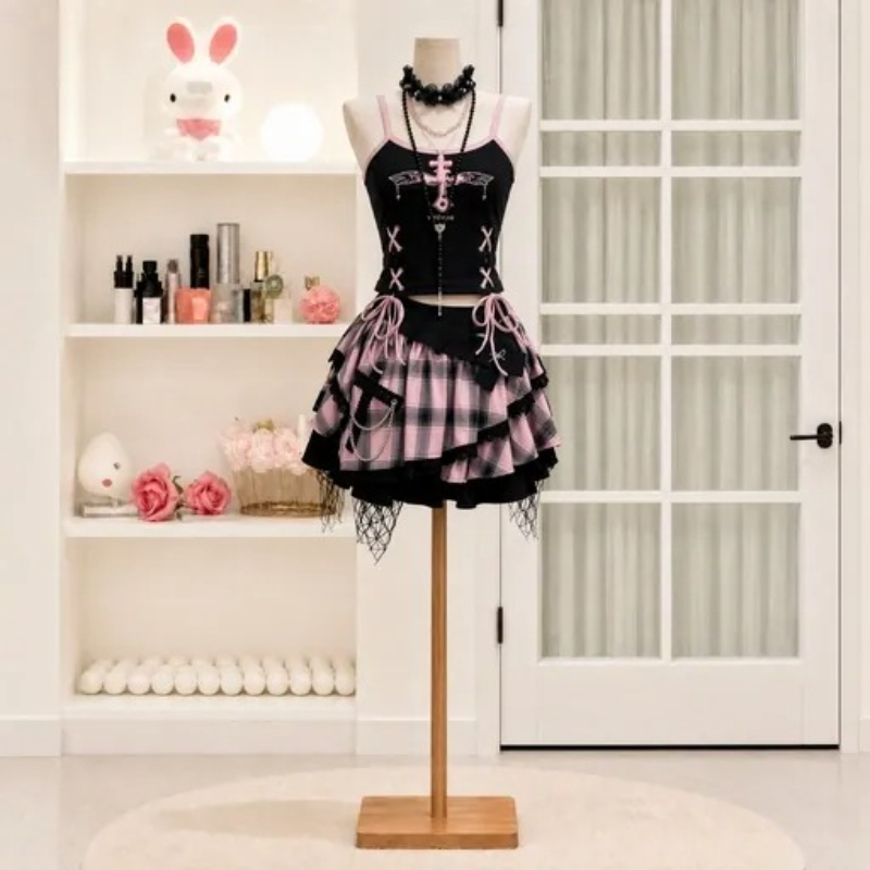 Vintage Y2K Dark Sweet Skirt S - Cami Top Lace 评论和价格