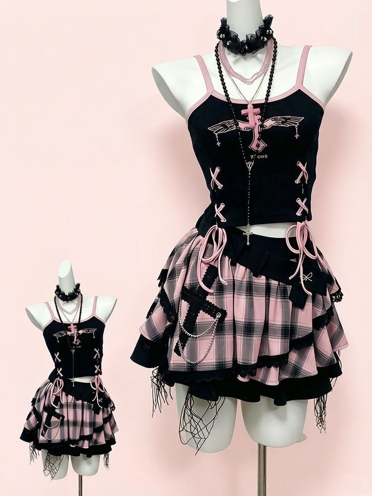 Vintage Y2K Dark Sweet Skirt S - Cami Top Lace 评论和价格