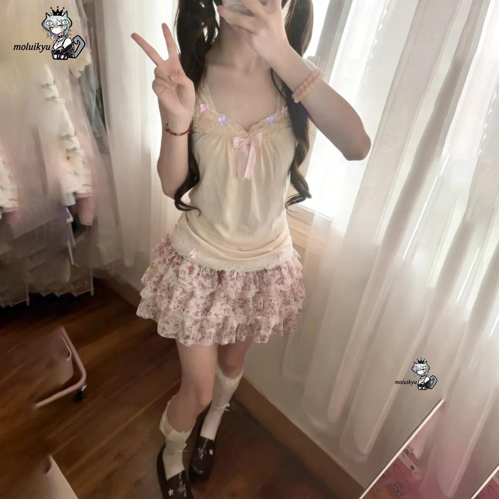 Women Y2K 2Pcs Outfit Set Lace - Cami Top Lace 评论和价格