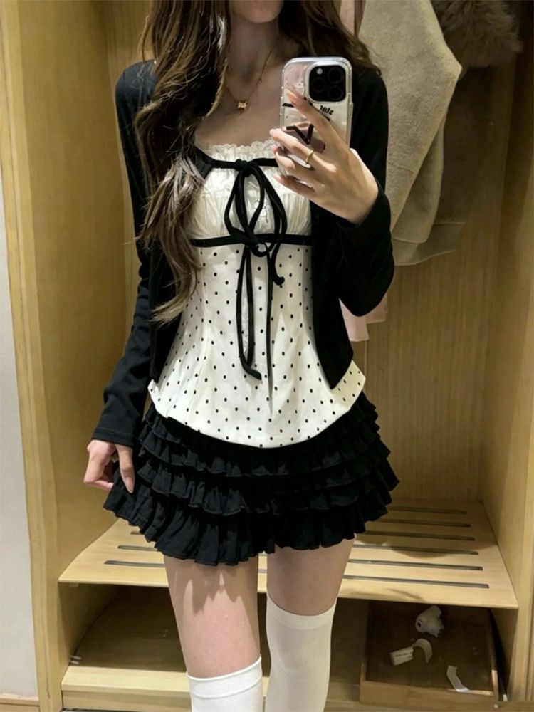 Korean Fashion Polka Dots Lace - Cami Top Lace 评论和价格