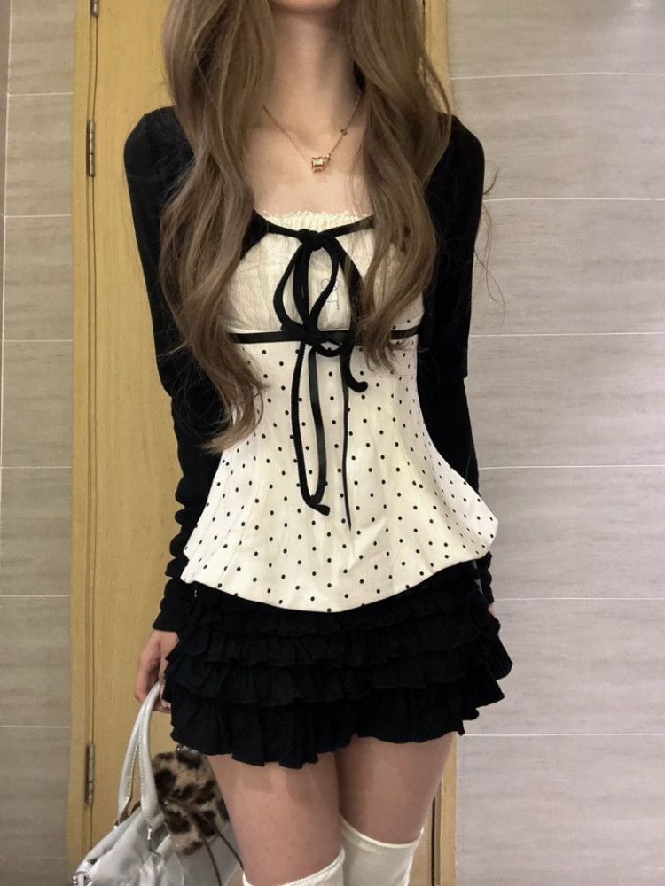 Korean Fashion Polka Dots Lace - Cami Top Lace 评论和价格
