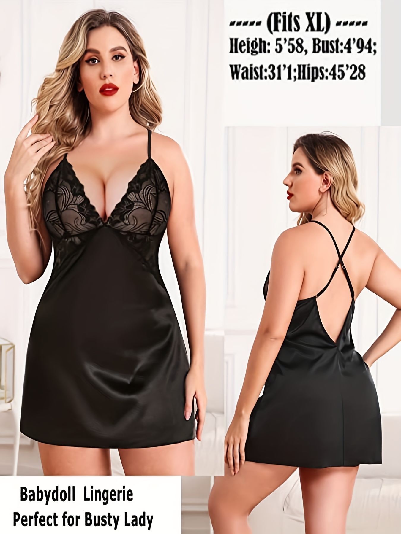 Women Luxury Glossy Satin Nigh - Babydoll Chemise Night 评论和价格
