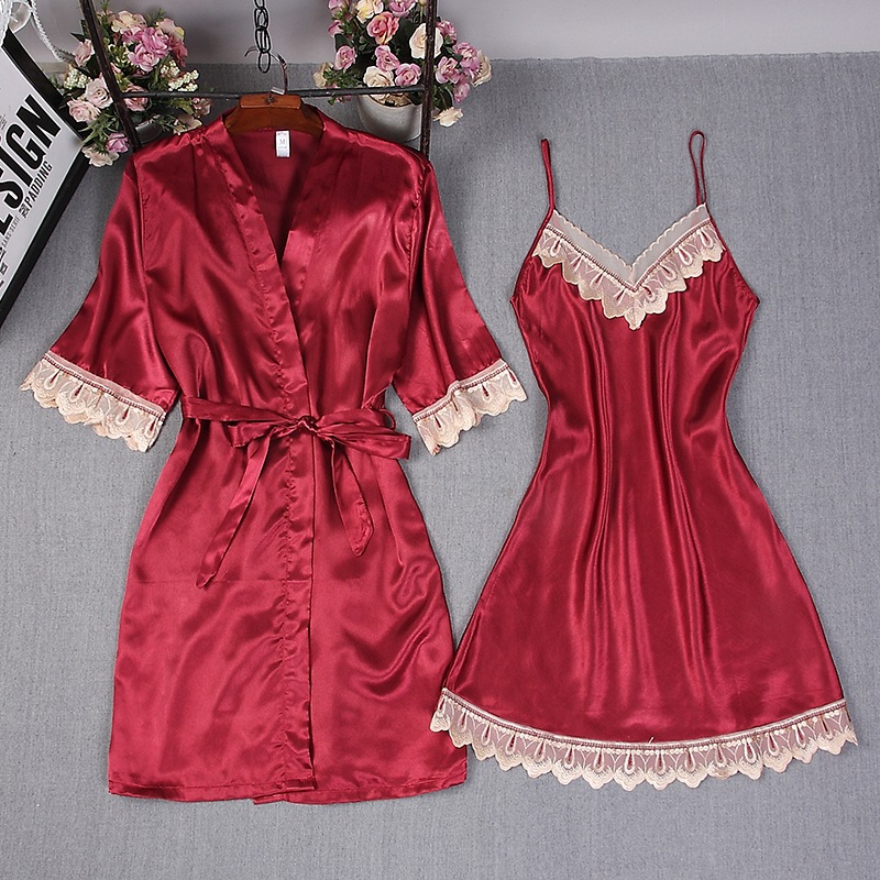 Fashion Women Burgundy Faux Si - Robe Silk Women 评论和价格