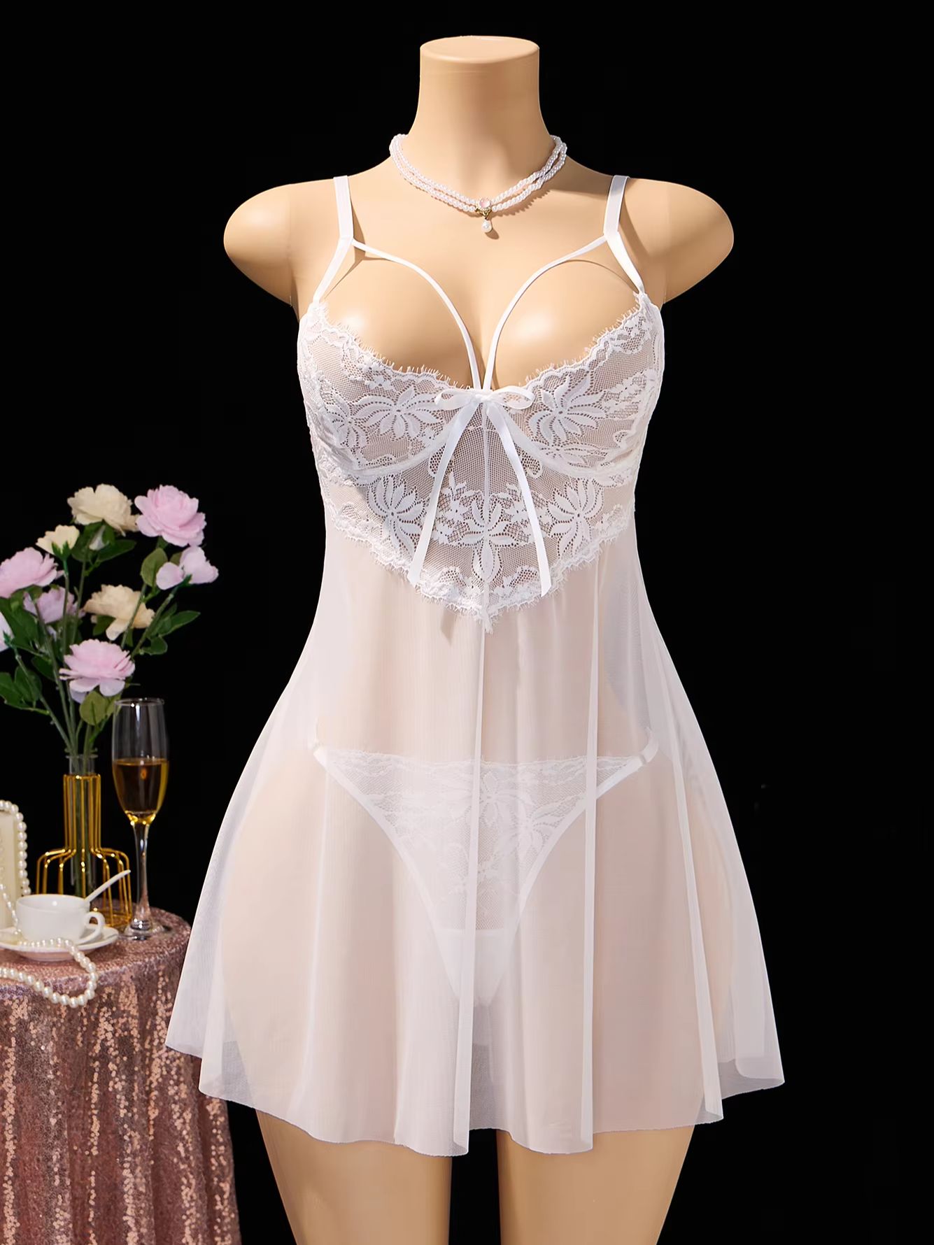 Women White Lace Babydoll Ling - Babydoll Chemise Night 评论和价格