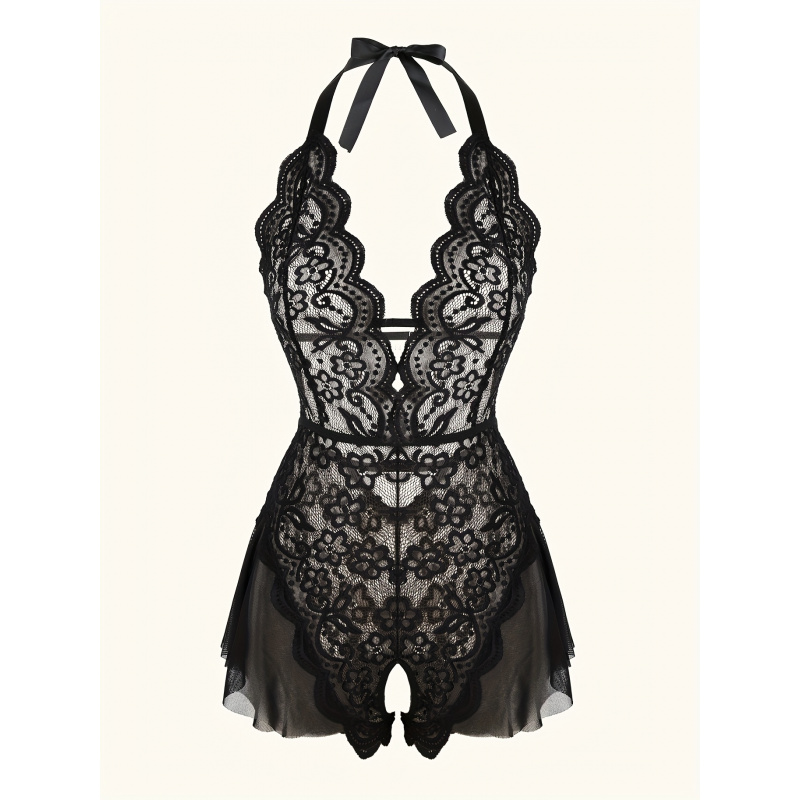 Charming Lace Mesh Teddy, Scal - Lace Teddy Lingerie 评论和价格