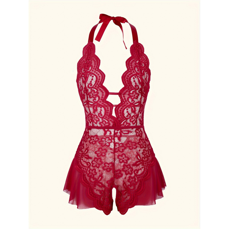 Charming Lace Mesh Teddy, Scal - Lace Teddy Lingerie 评论和价格