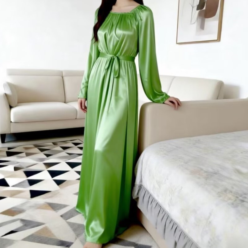 Glossy Ice Silk Night Robe Wit - Robe Silk Women 评论和价格