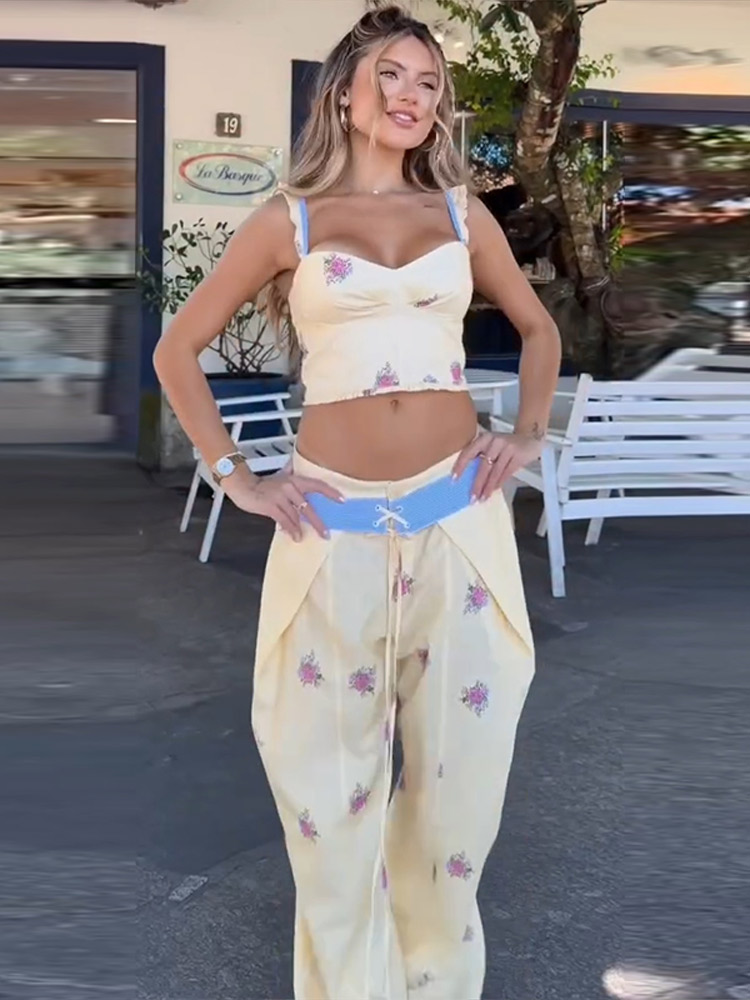 Y2K Floral Printed 2 Pcs Set S - Cami Top Lace 评论和价格