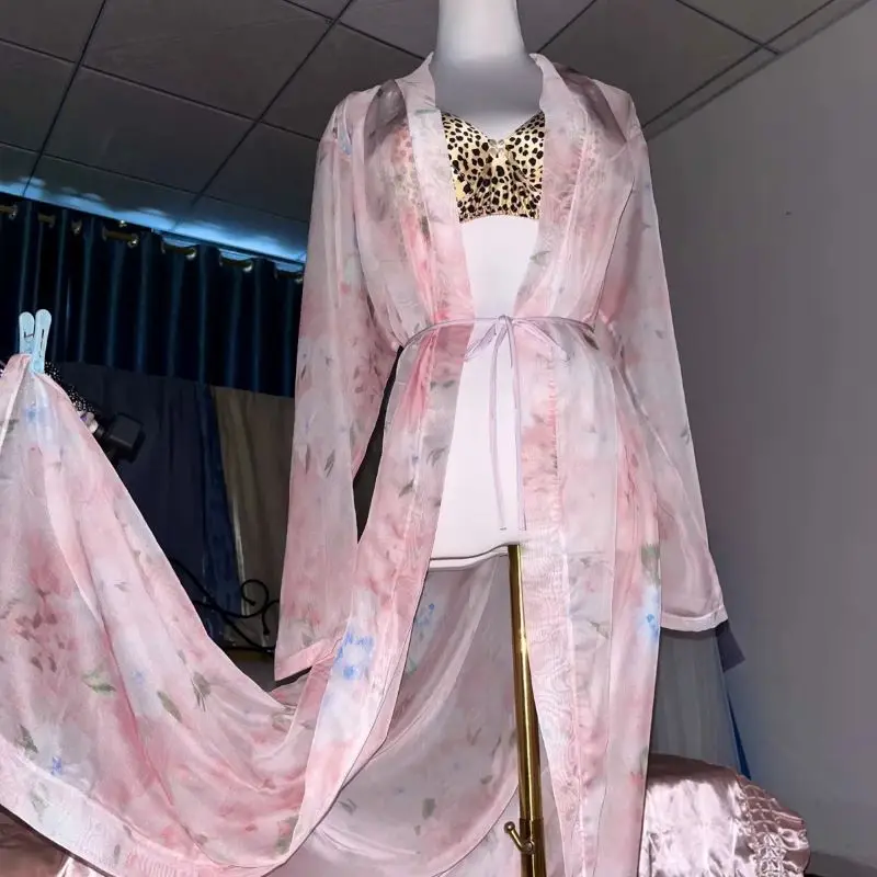 Pink Silk Printed See Through  - Robe Silk Women 评论和价格