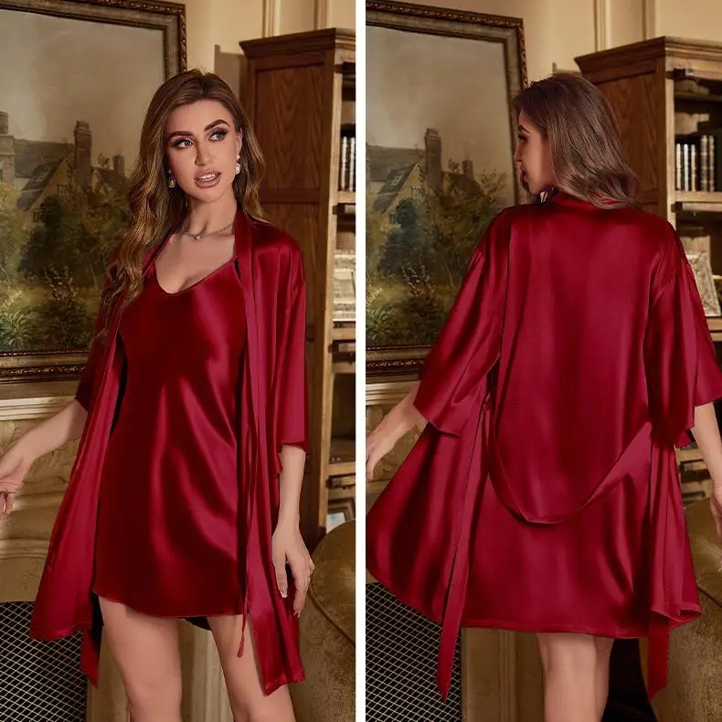 2PC Robe Suit Women Rayon Bath - Robe Silk Women 评论和价格