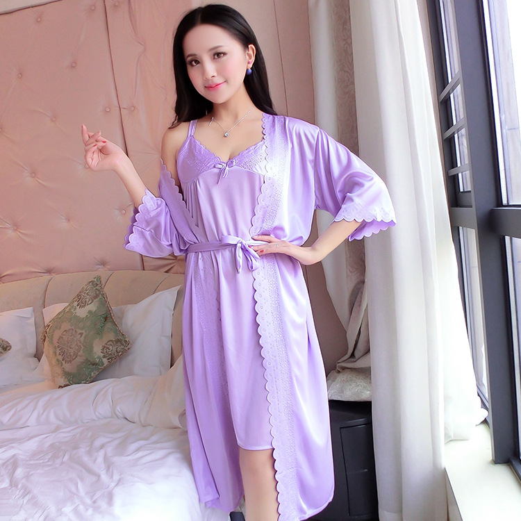 2pcs/Set Women Nightwear Ice S - Robe Silk Women 评论和价格