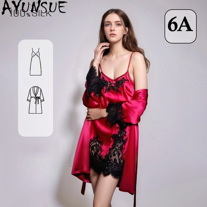 AYUNSUE 100% Genuine Silk Nigh - Robe Silk Women 评论和价格