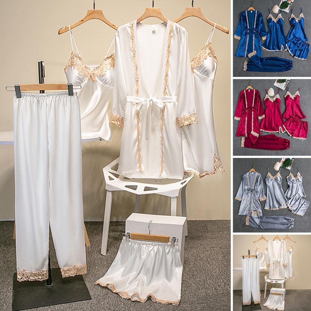 Silk-like Pajama Set Elegant S - Robe Silk Women 评论和价格