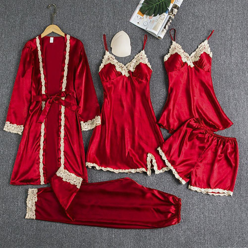 Silk-like Pajama Set Elegant S - Robe Silk Women 评论和价格